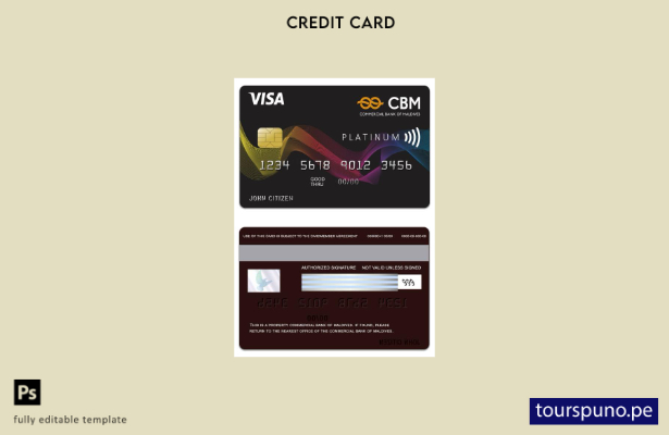 listo para imprimir Plantilla de tarjeta Visa Platinum del Banco Comercial de Ma